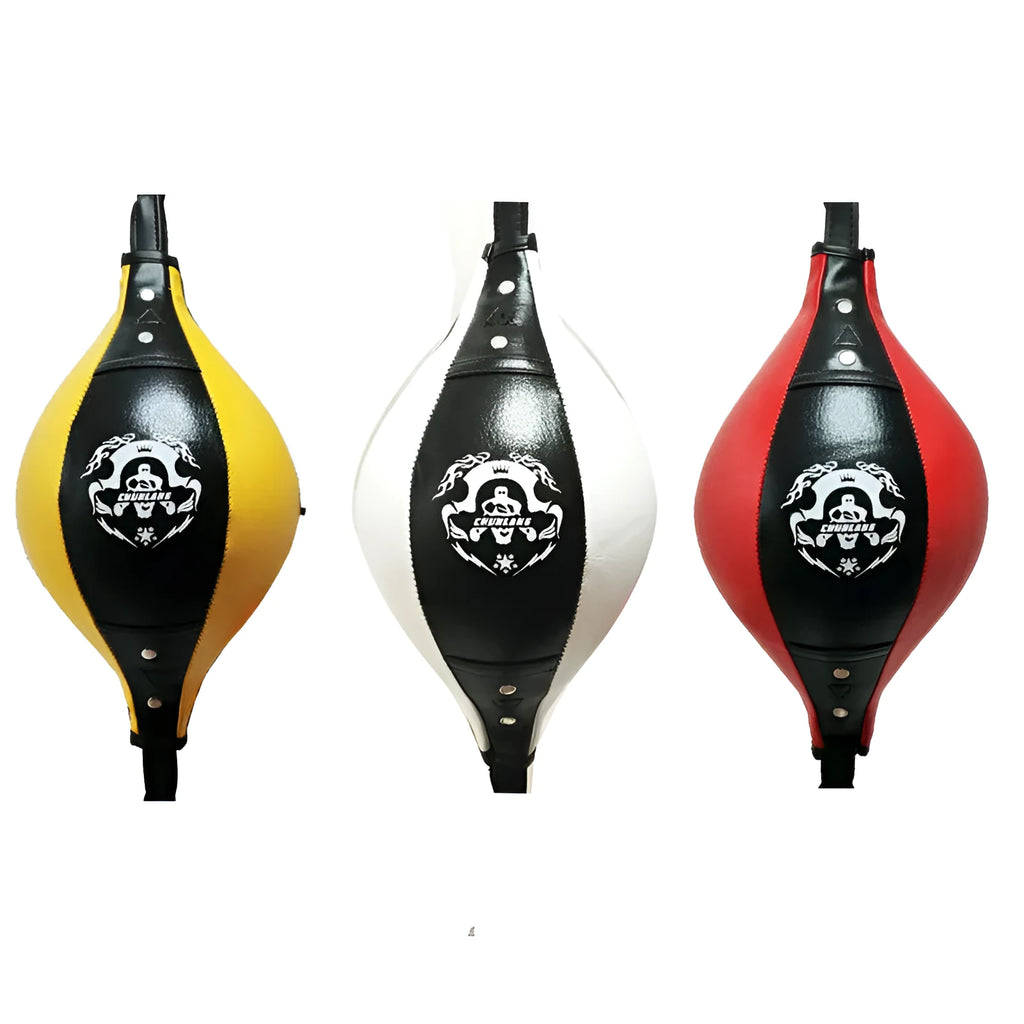 Diamond pattern PU boxing speed ball in black and red for reaction training and martial arts