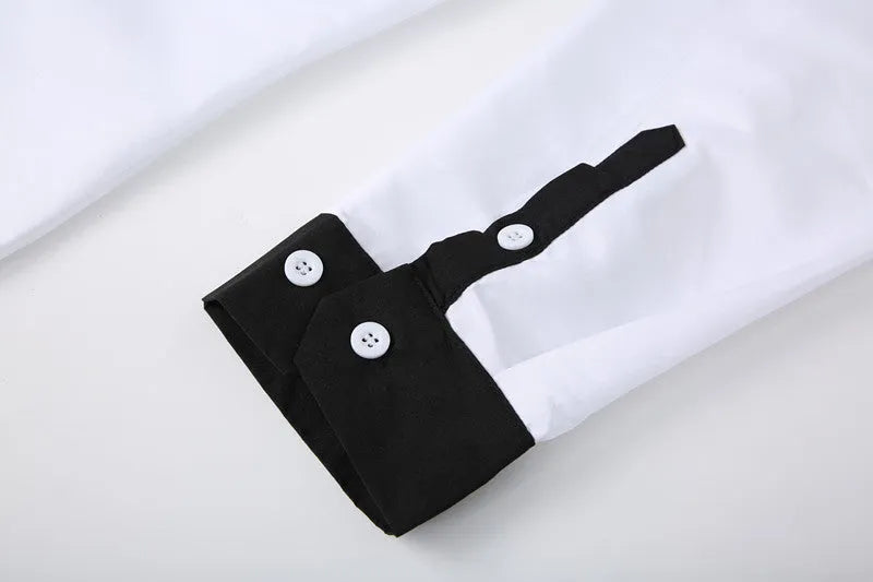 Men's long-sleeved colour-blocked shirt in white with contrasting colour panels on chest and sleeves