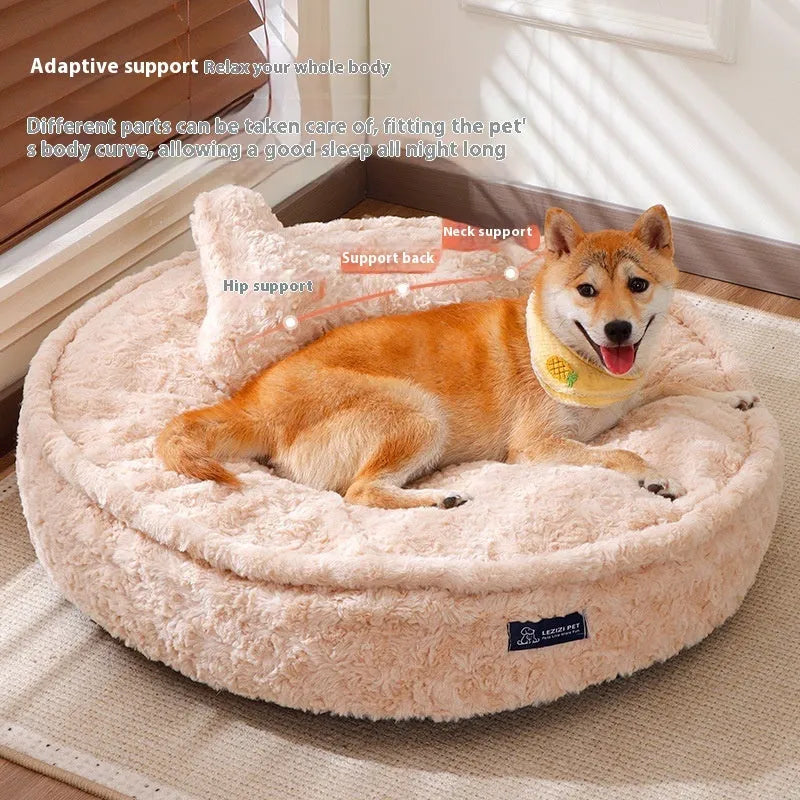 Round nest dog kennel in milk tea colour, size S, made from bite-resistant cloth