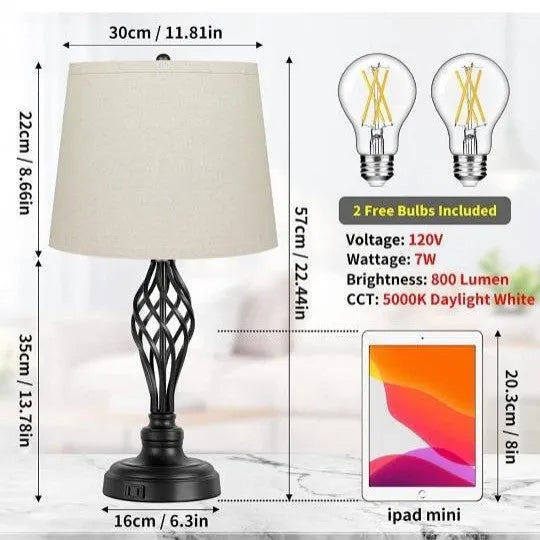 European style alloy touch control bedside table lamp with USB connection showing cold and warm light options
