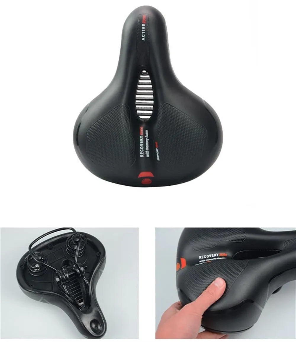 Thickened soft silicone bicycle saddle cushion with PU leather cover, waterproof protector, wrench and tire patch set