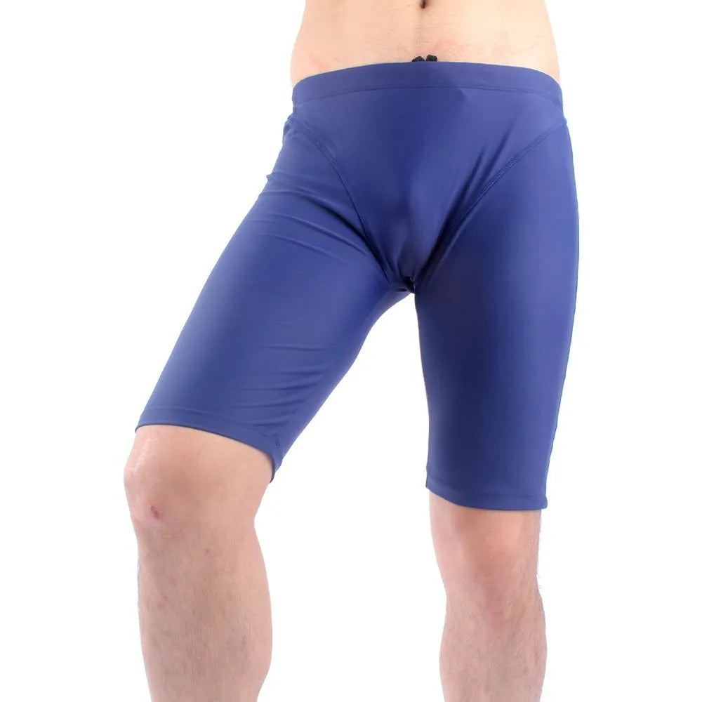 Men's quick-drying five-point swimming trunks in navy blue, loose fit with polyester lining, plus size L to XXXL