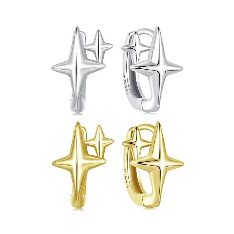 Minimalist star design sterling silver clip earrings with oxidised detailing