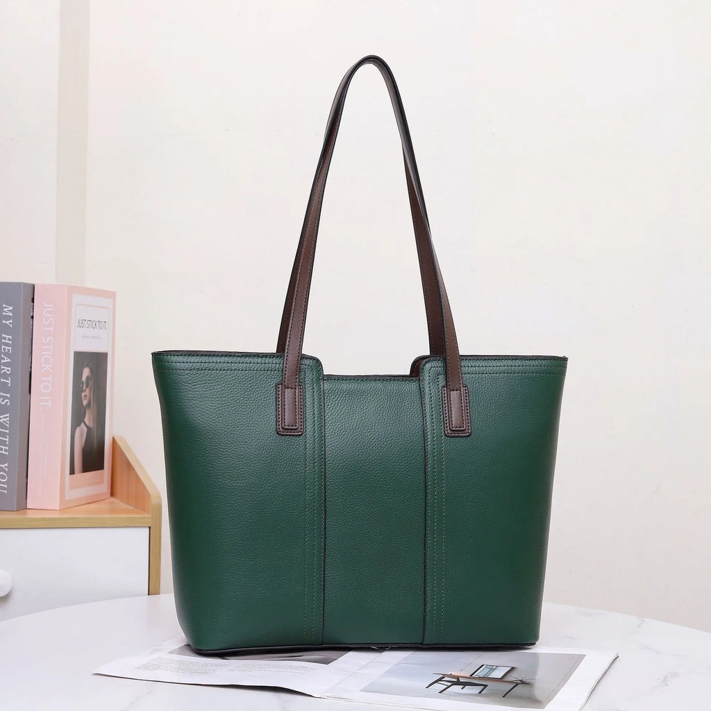 Genuine leather women's commuter shoulder bag with internal phone pocket in urban simplicity style