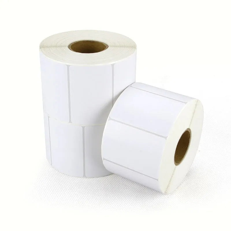 Roll of white 40x40mm thermal paper adhesive labels for price tagging
