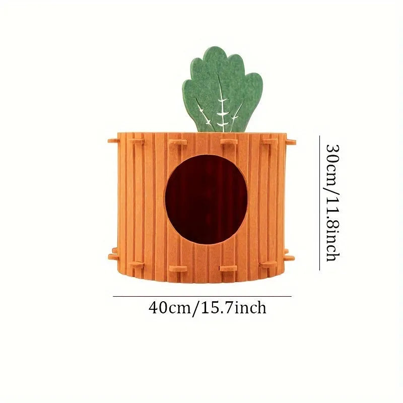 Grey felt cat tunnel leading into a semi-enclosed nest, shown in M and L sizes.
