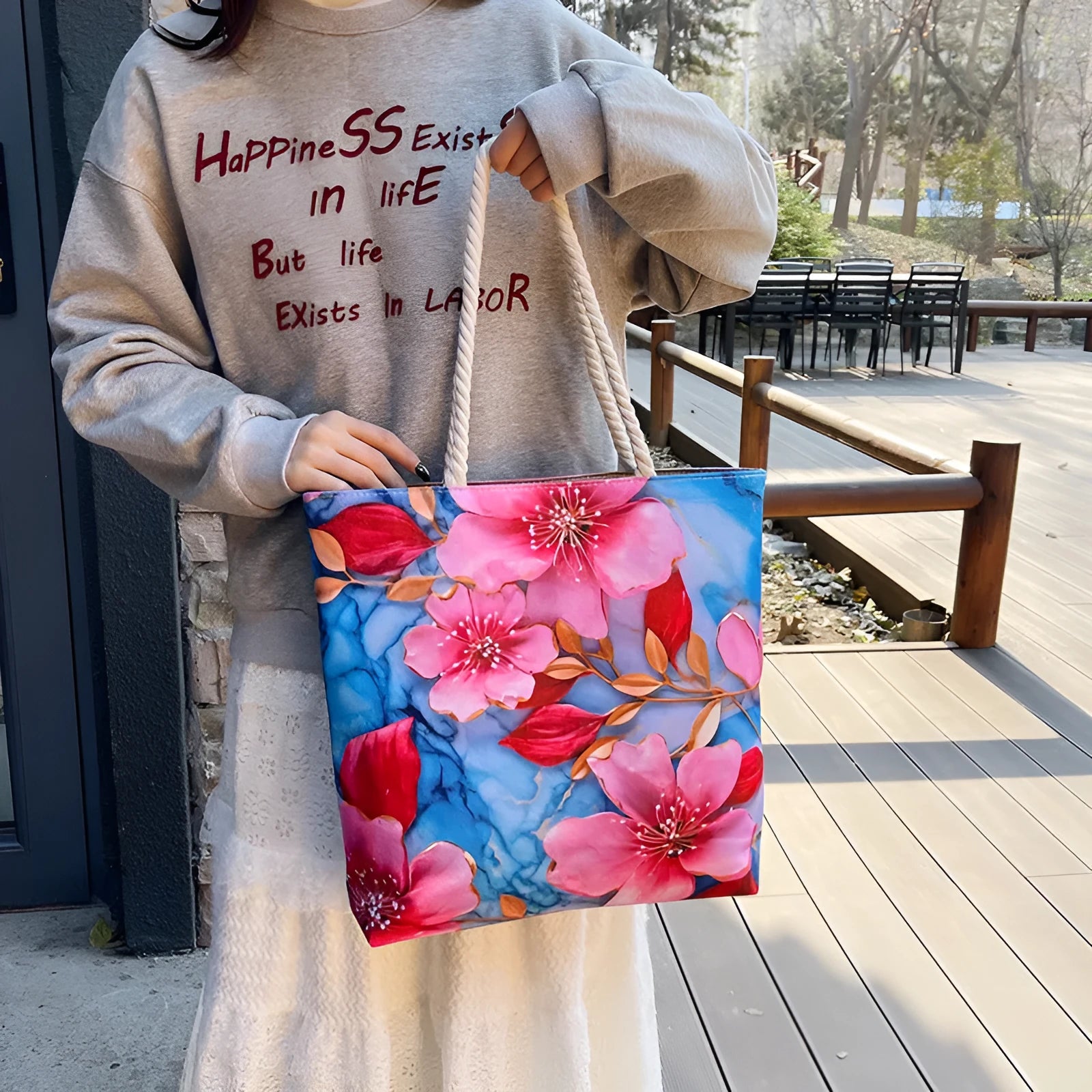 Canvas linen cotton shoulder bag with open pocket and double straps in urban simplicity style