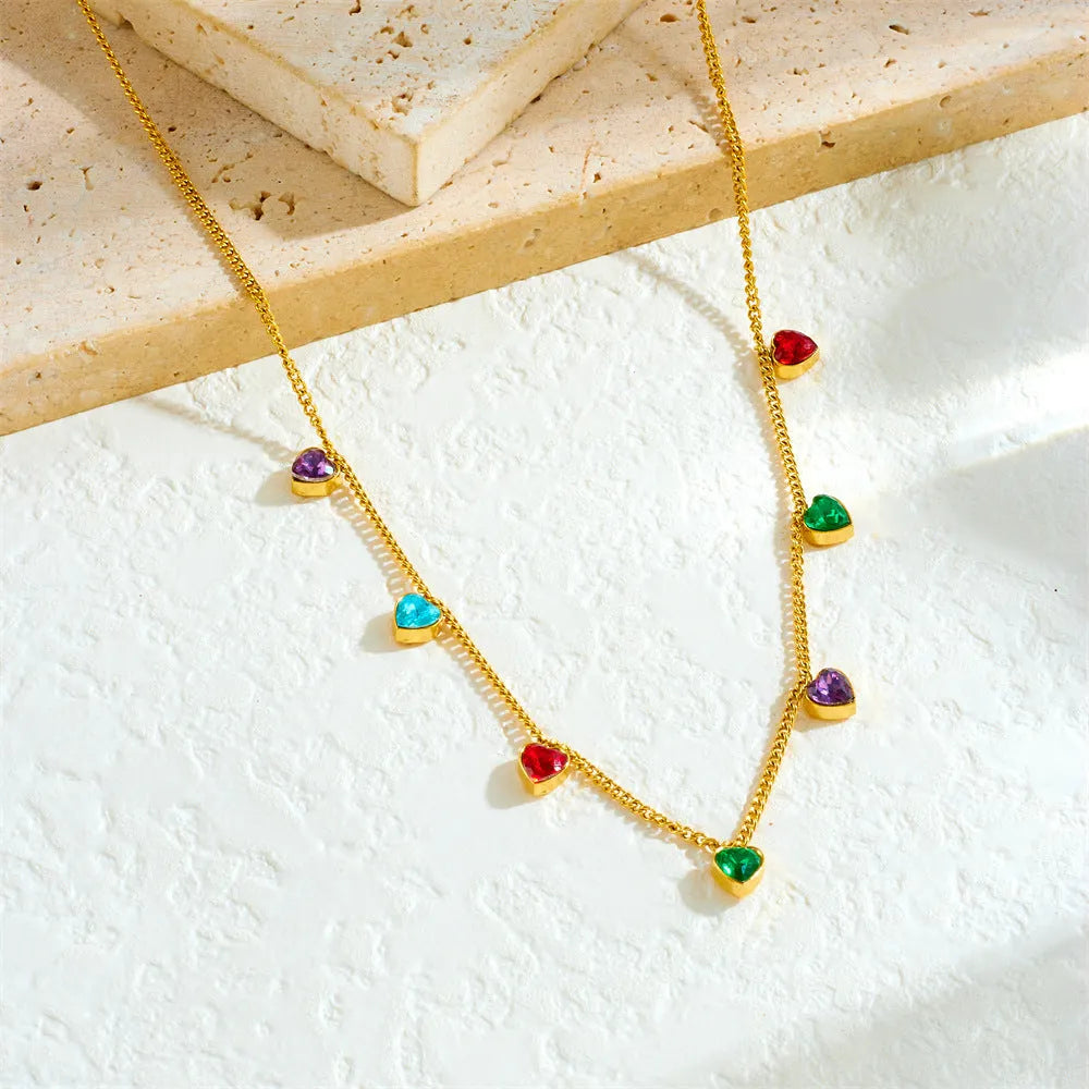 Gold-plated heart necklace on stainless steel chain with adjustable 41-50cm length