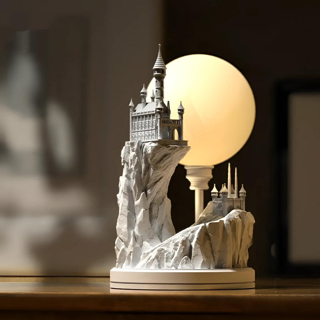 White composite gypsum table night lamp on a surface.