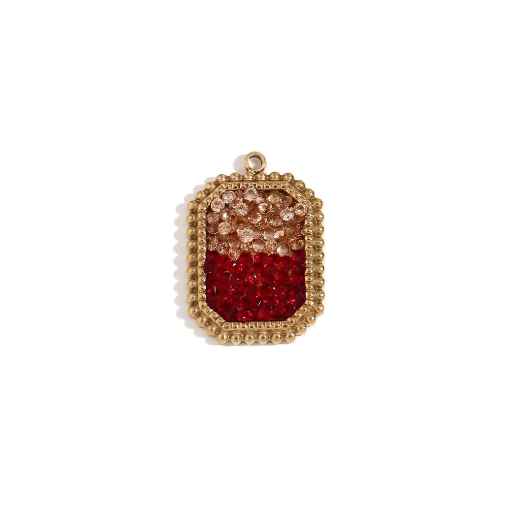 18K gold mini pendant with micro inlay colourful crystals on stainless steel base, geometric shape