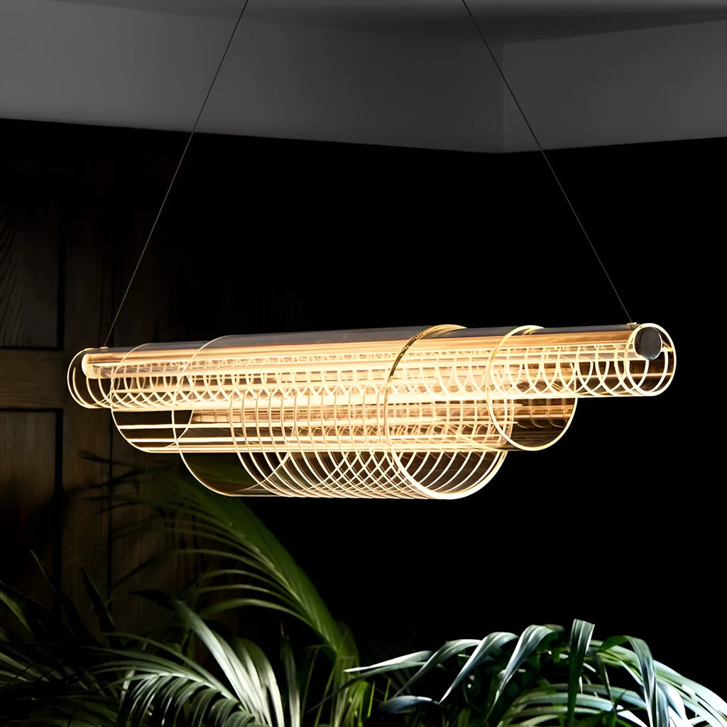 Glass pendant lamp with iron body in minimalist modern design for restaurant lighting