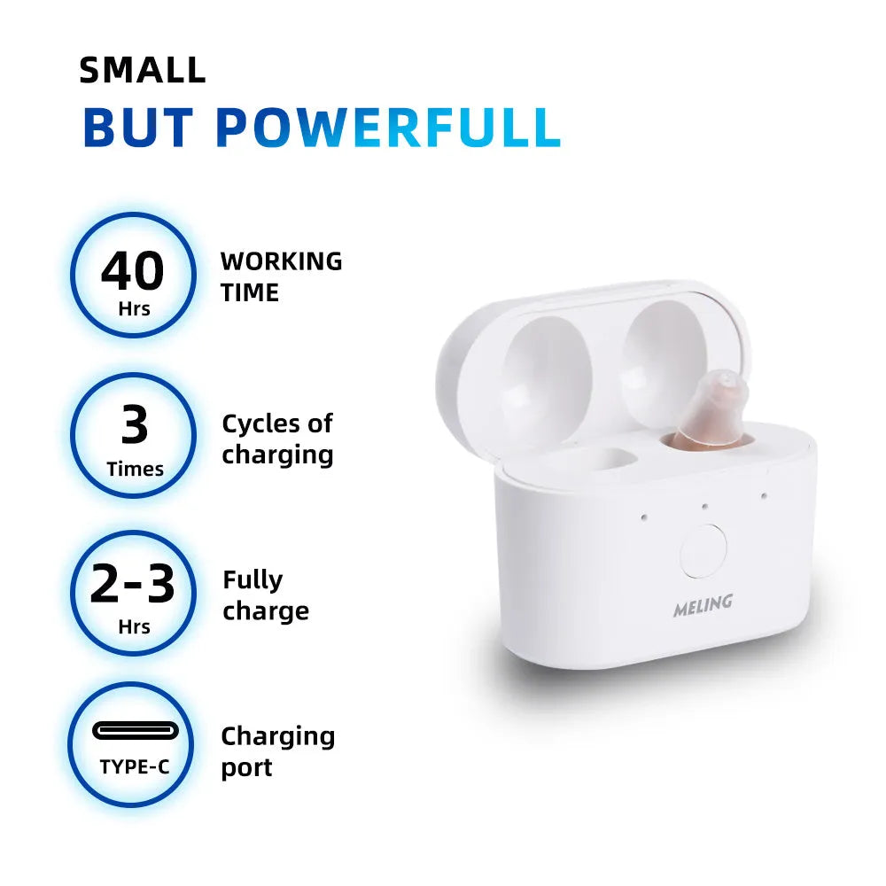 Rechargeable hearing aid with magnetic charging case and type-C interface