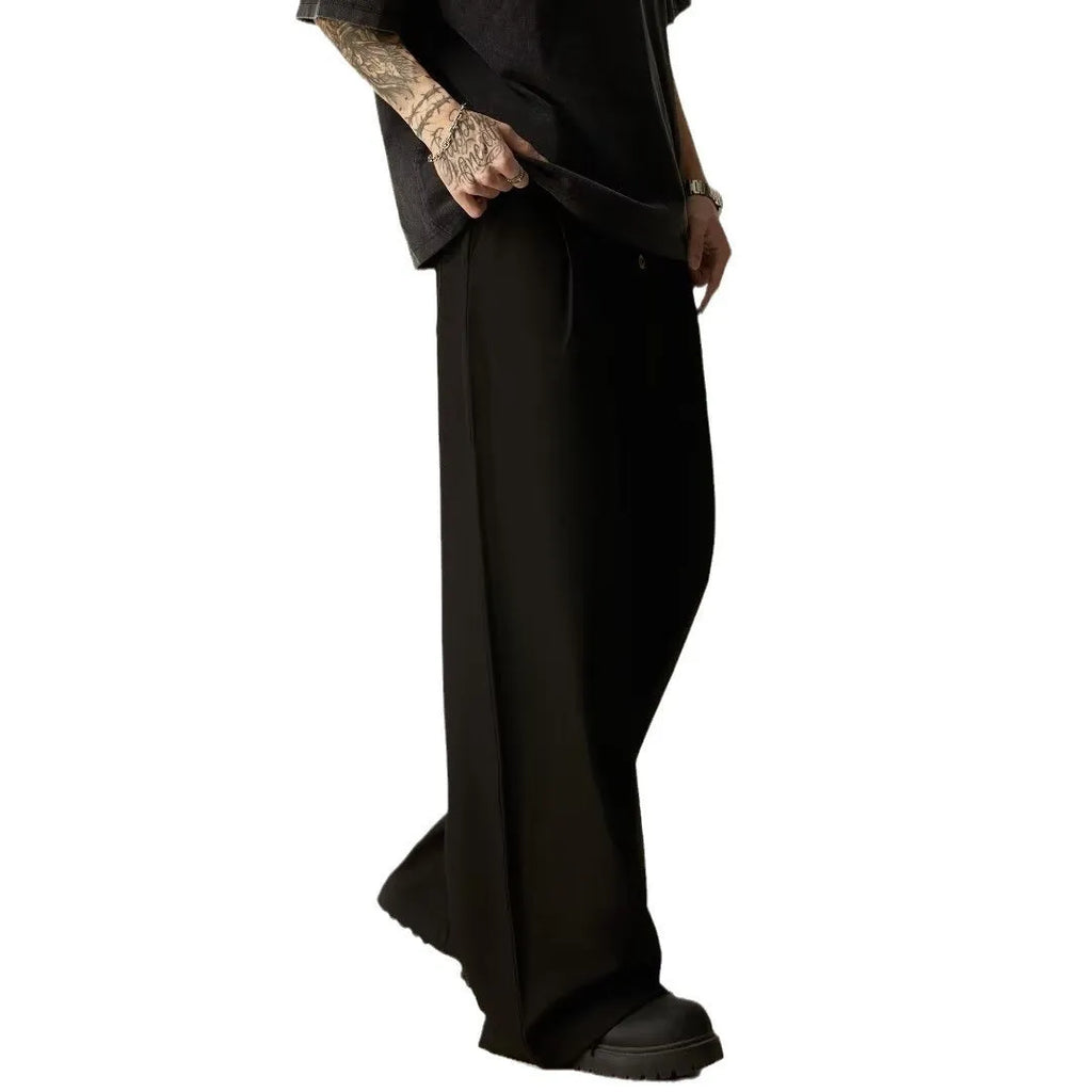 Men's solid colour vertical tube wide-leg casual trousers in black or brown with straight-leg design