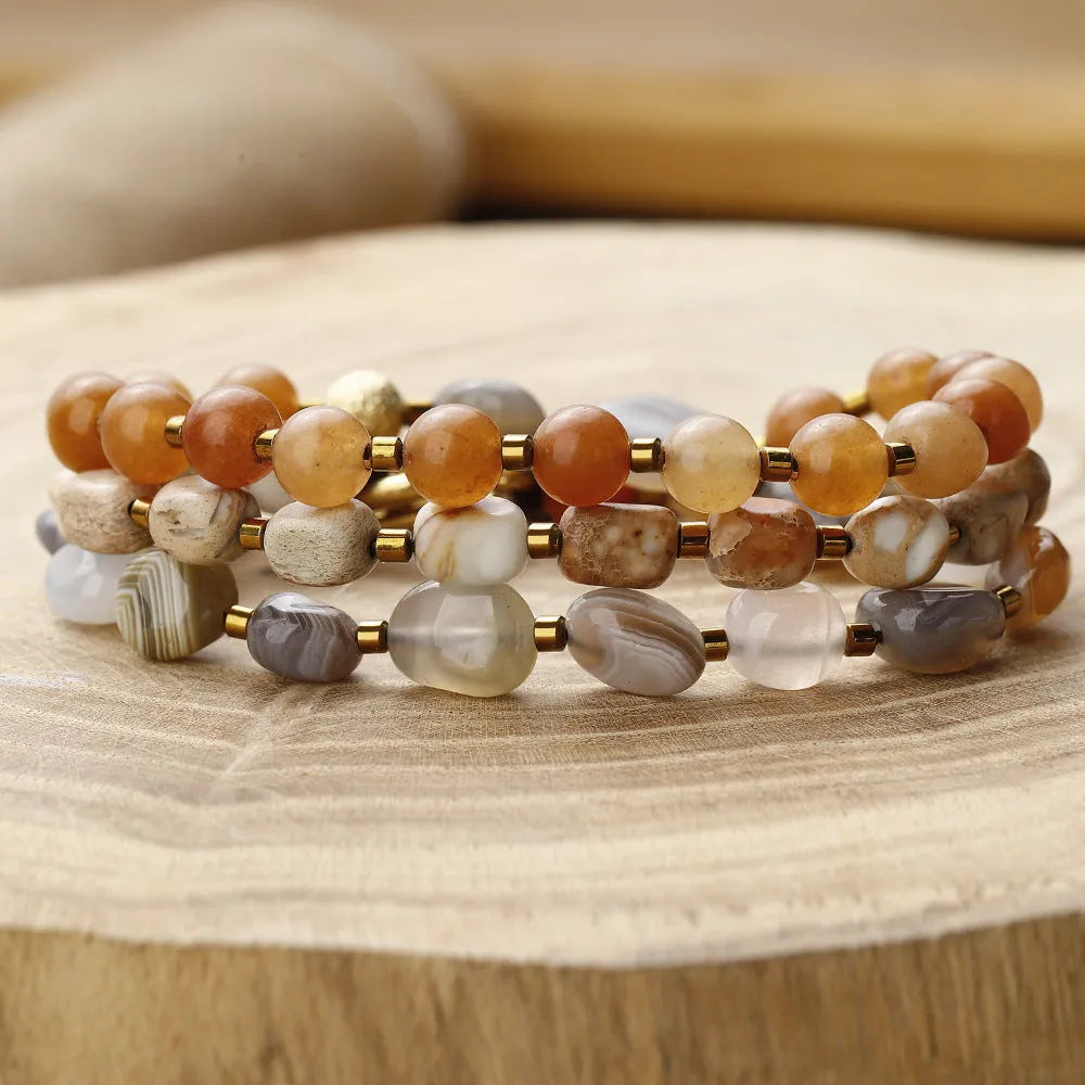 Hand-woven Persian Gulf agate multi-layer bracelet in 3790 colour with geometric texture