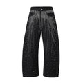Blue loose-fit wide-leg cotton trousers for teenagers, pullover style, flat lay on neutral background