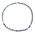 Blue multi-layer hand woven bracelet with Fang Hui stone and gold obsidian geometric texture on white background