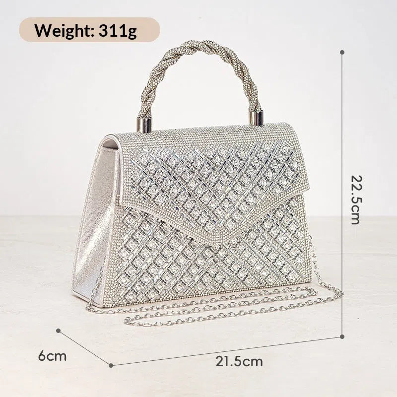 European retro handbag with diamond inlay in TW280 gold colour hard shell polyester crossbody bag