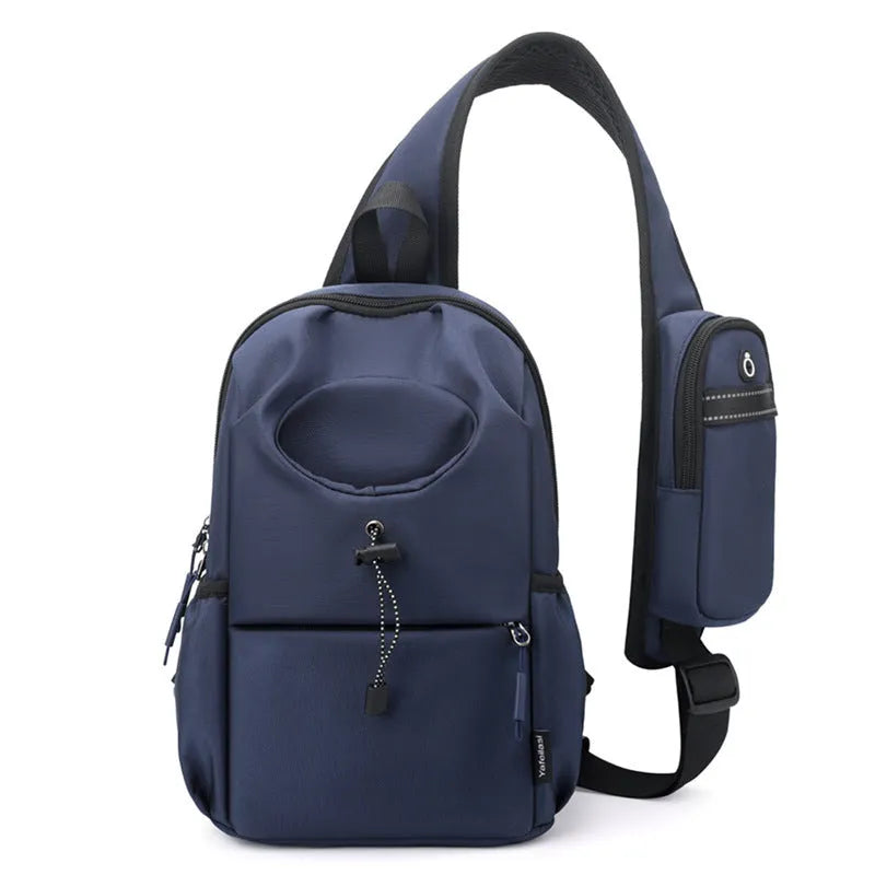Oxford cloth waterproof shoulder chest bag for men, 21cm, dark gray, with stitching and letter details