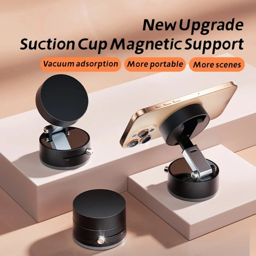 Ultra Magnetic Phone Holder foldable car mount with 360 degree rotation and vacuum suction cup in black