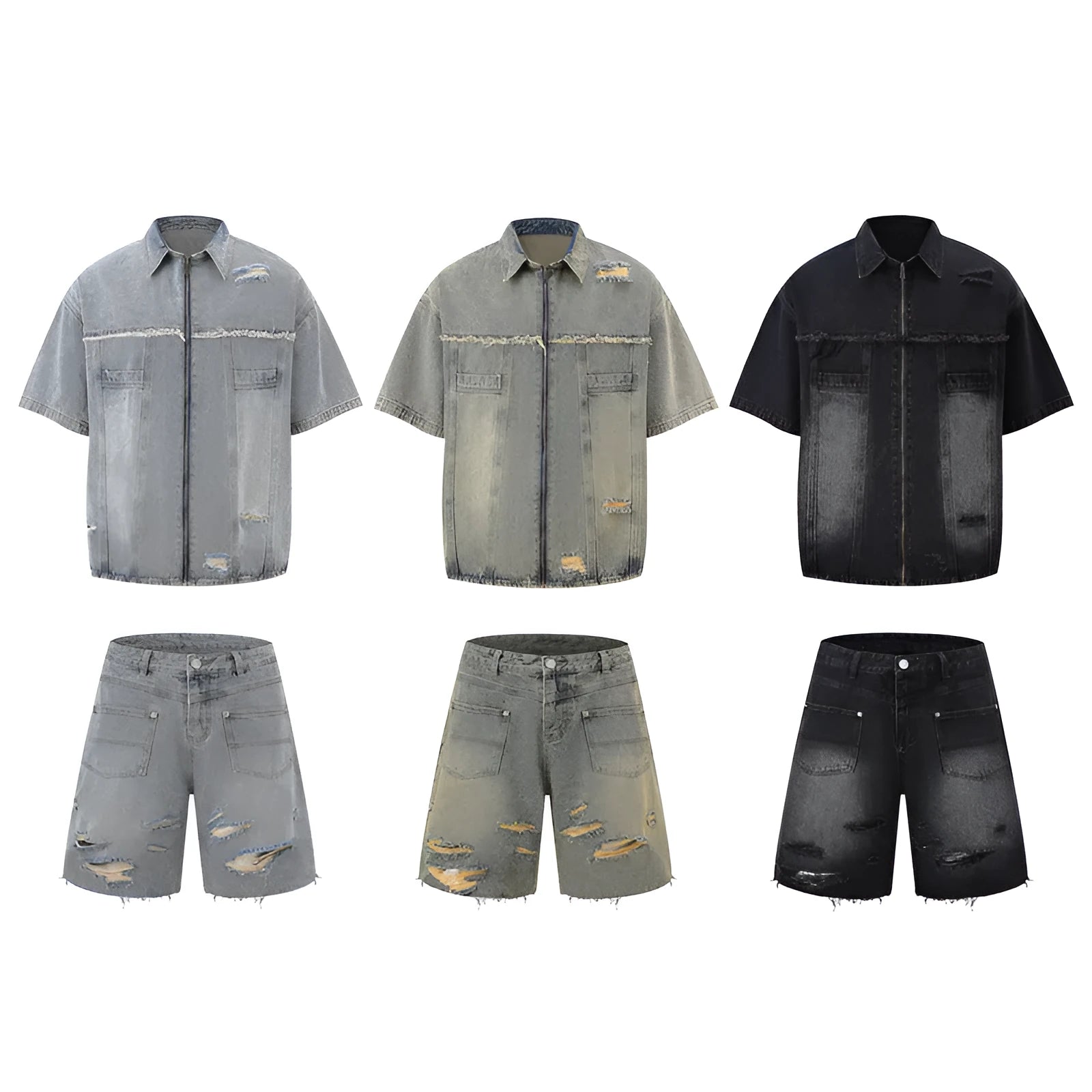 Denim fashion loose leisure all-matching overall suit for women in black with short sleeve top and full trousers