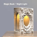 Magic book gypsum table lamp with switch control on a bedside table