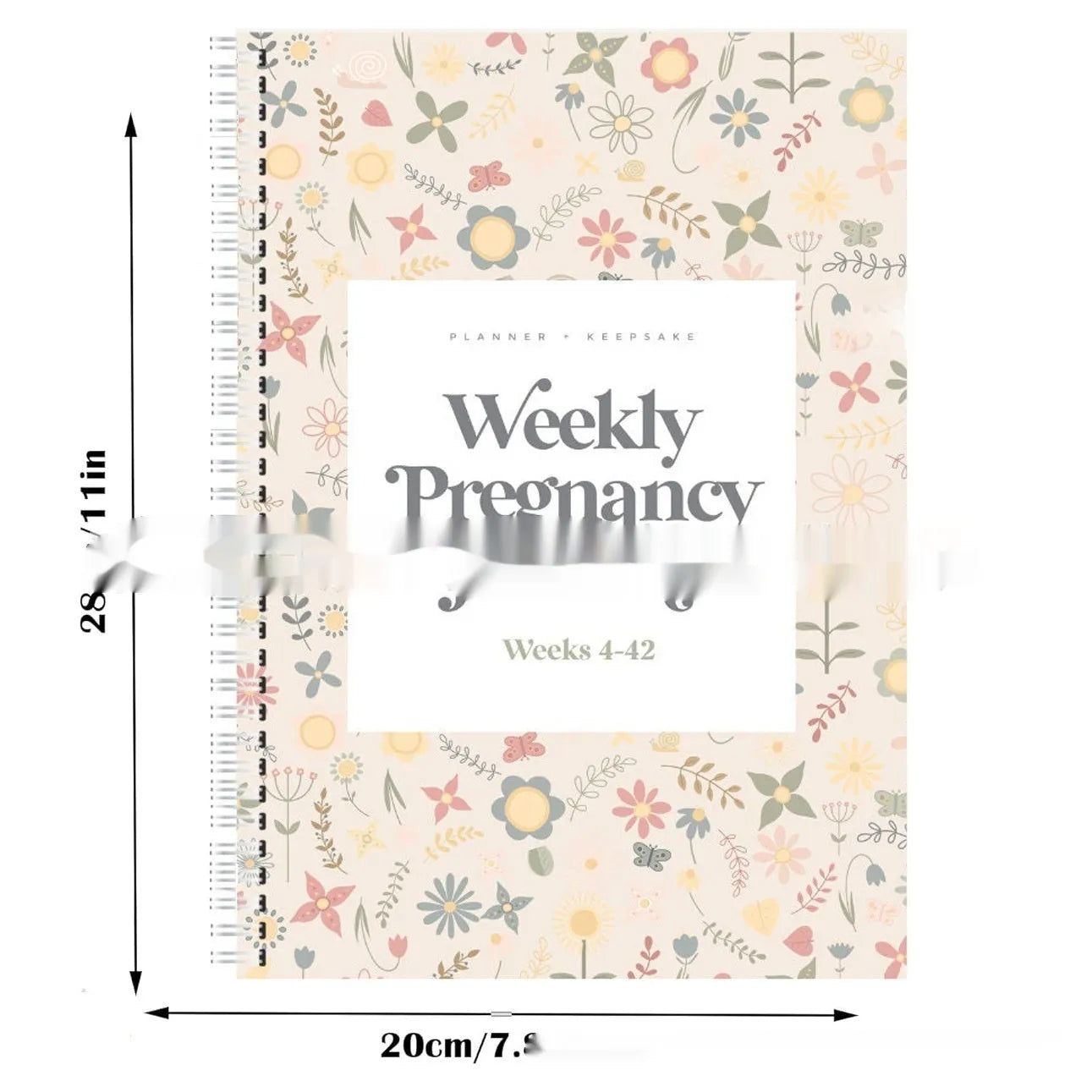 A5 pregnancy weekly diary notebook with dimensions 165mm by 240mm showing weekly format pages