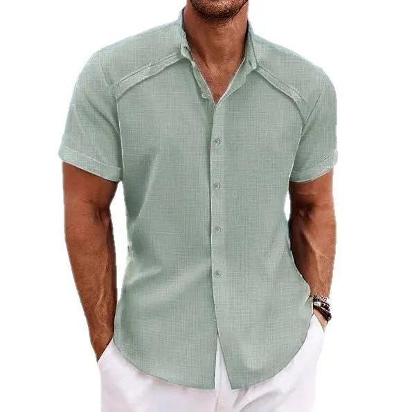 Hawaiian casual short sleeve solid colour shirt in cotton blend fabric showing colour options