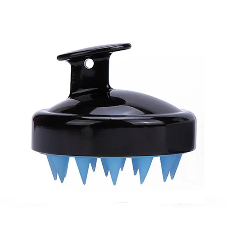 Massage shampoo brush with silicone bristles in solid colour, compact size 8x6.7x3 cm