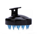 Massage shampoo brush with silicone bristles in solid colour, compact size 8x6.7x3 cm