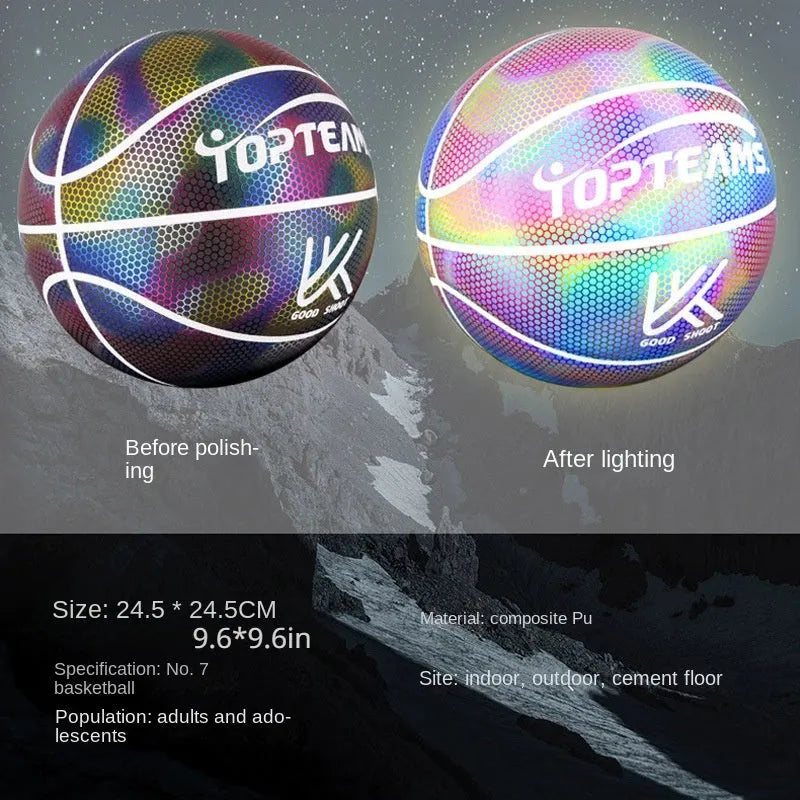 No. 7 size basketball with holographic reflective surface in Chroma and White colour options.