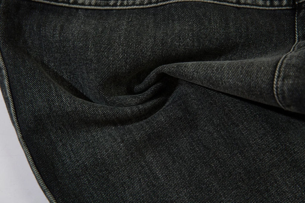 Men's black cotton loose-fitting wide-leg trousers with embroidery, front view, size M-XXL