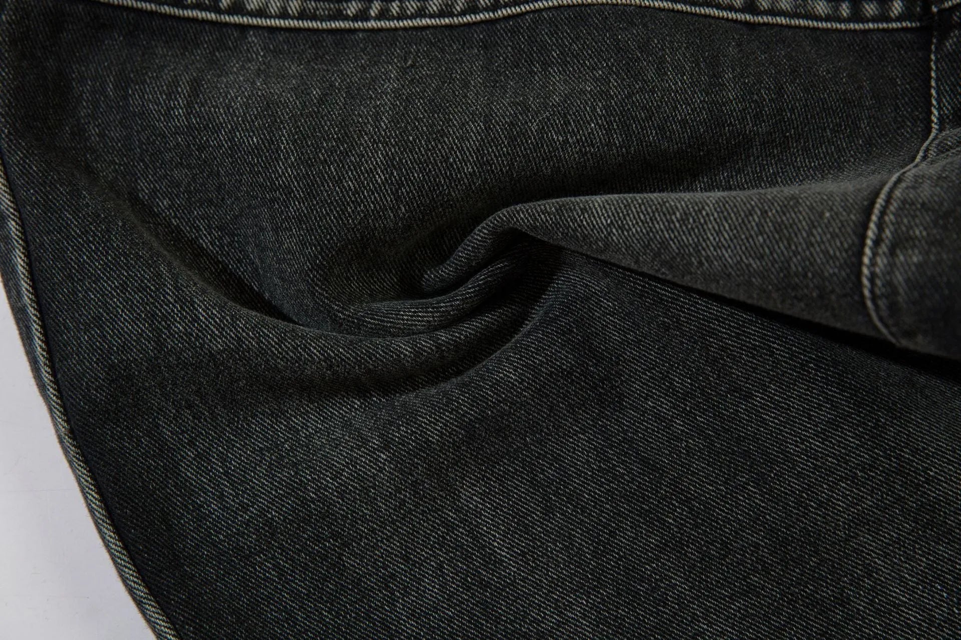 Men's black cotton loose-fitting wide-leg trousers with embroidery, front view, size M-XXL