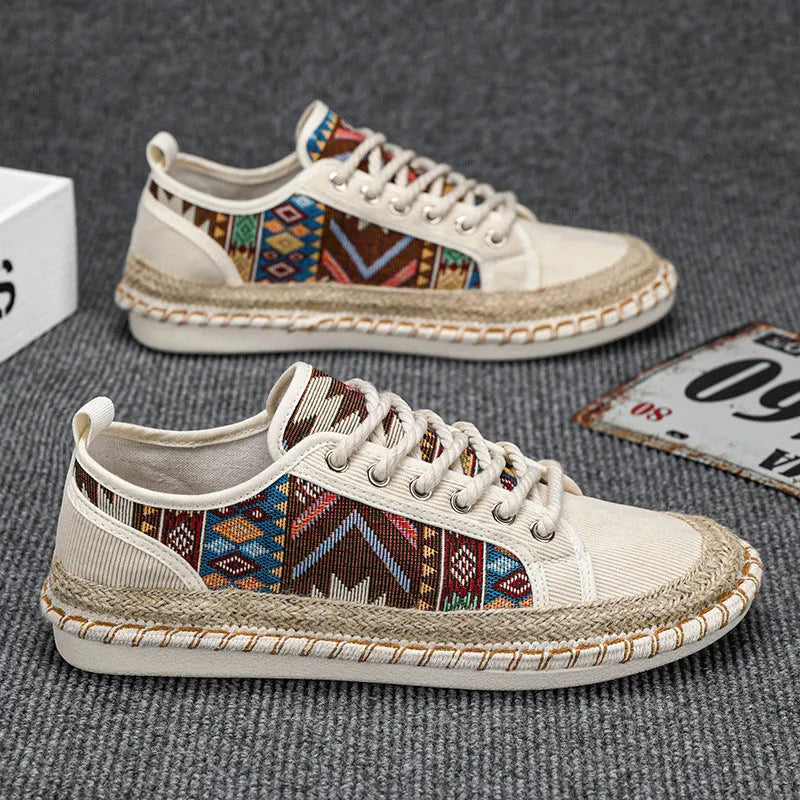 Men's breathable cloth casual shoes in beige with round toe and colour-matched design