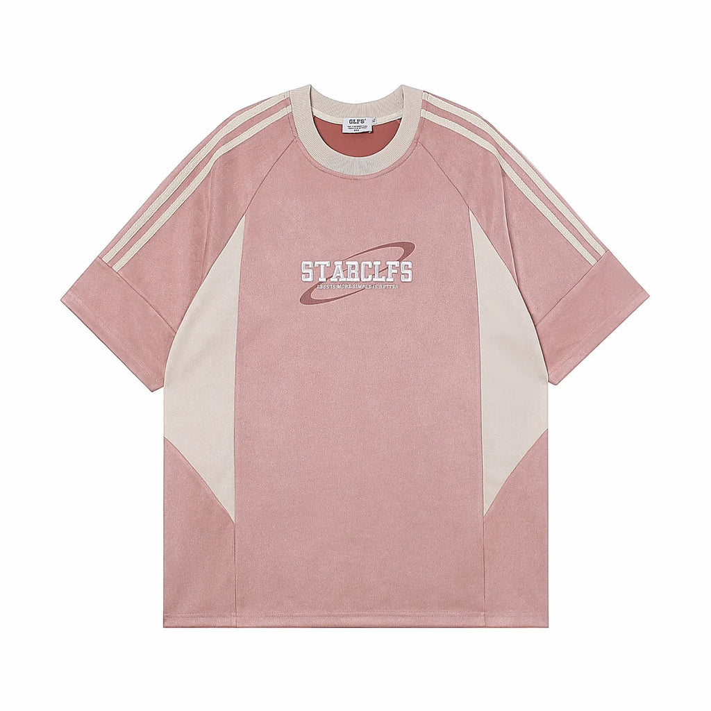 Men's Loose Short-sleeved T-shirt With Letter Embroidery Design, Polyester Fiber, Pullover Style, Available in Gray, Pink, Dark Khaki, Sizes M L XL for Casual Leisure Wear, American Retro Look