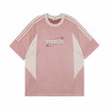 Men's Loose Short-sleeved T-shirt With Letter Embroidery Design, Polyester Fiber, Pullover Style, Available in Gray, Pink, Dark Khaki, Sizes M L XL for Casual Leisure Wear, American Retro Look