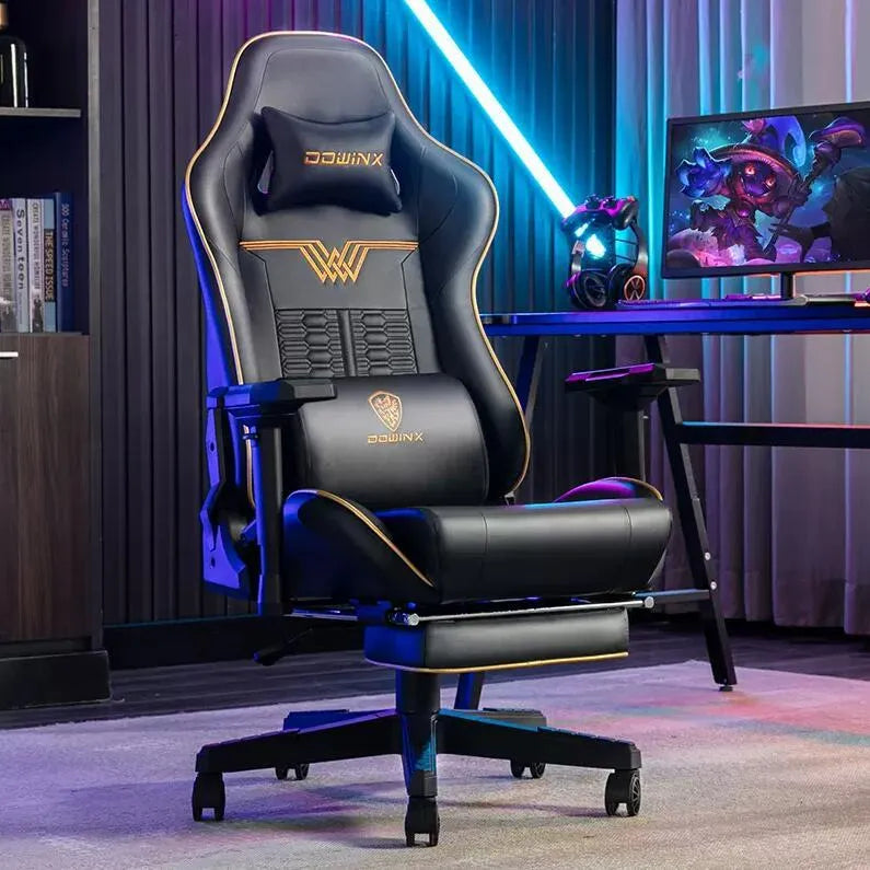 Dowinx Ls-6010 gaming chair in black leather-look upholstery with 4D armrests and metal frame