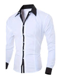 Men's long-sleeved colour-blocked shirt in white with contrasting colour panels on chest and sleeves