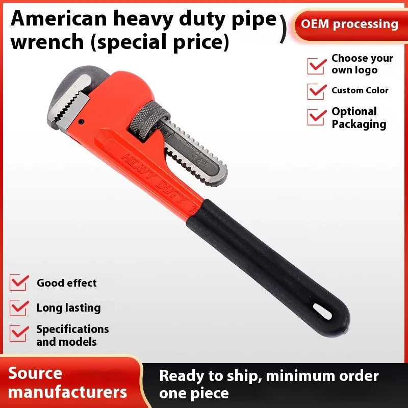 Heavy pipe tongs made from 45# steel, available in 8 to 18 inch sizes, for gripping water pipes