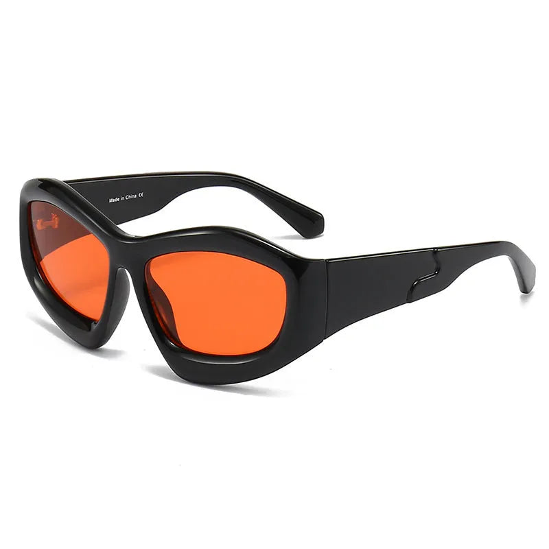 Unisex concave shape sunglasses with bubble design in black frame and black grey lens for outdoor sun protection