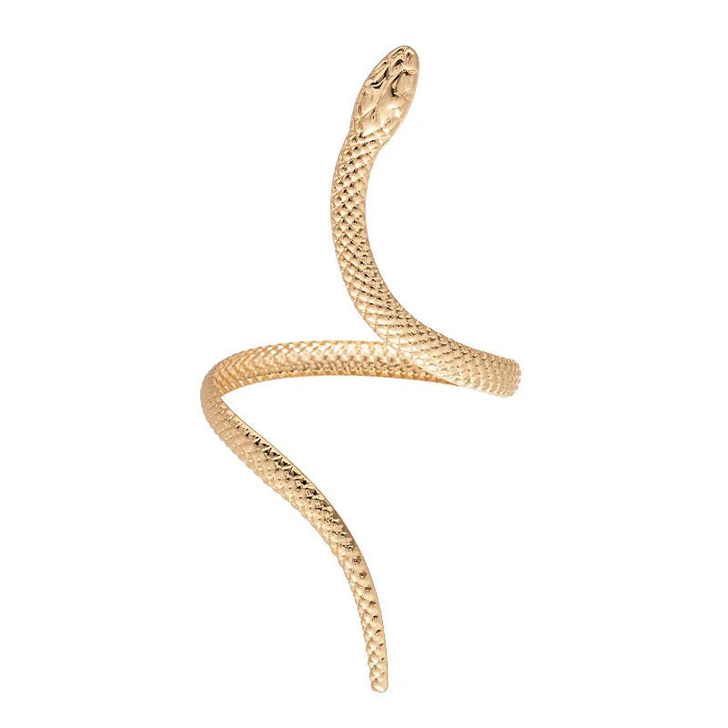 Gold metal ring and bracelet set with exaggerated twisted winding design and simulated snake opening details