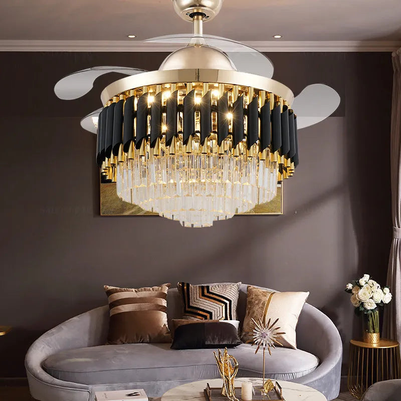 LED crystal chandelier ceiling fan light with remote control in 42 or 48 inch size options