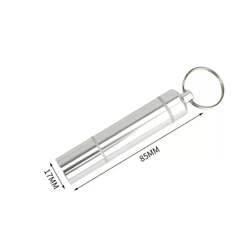 Portable waterproof sealed aluminium alloy medicine box in silver 87mm size with lid closed