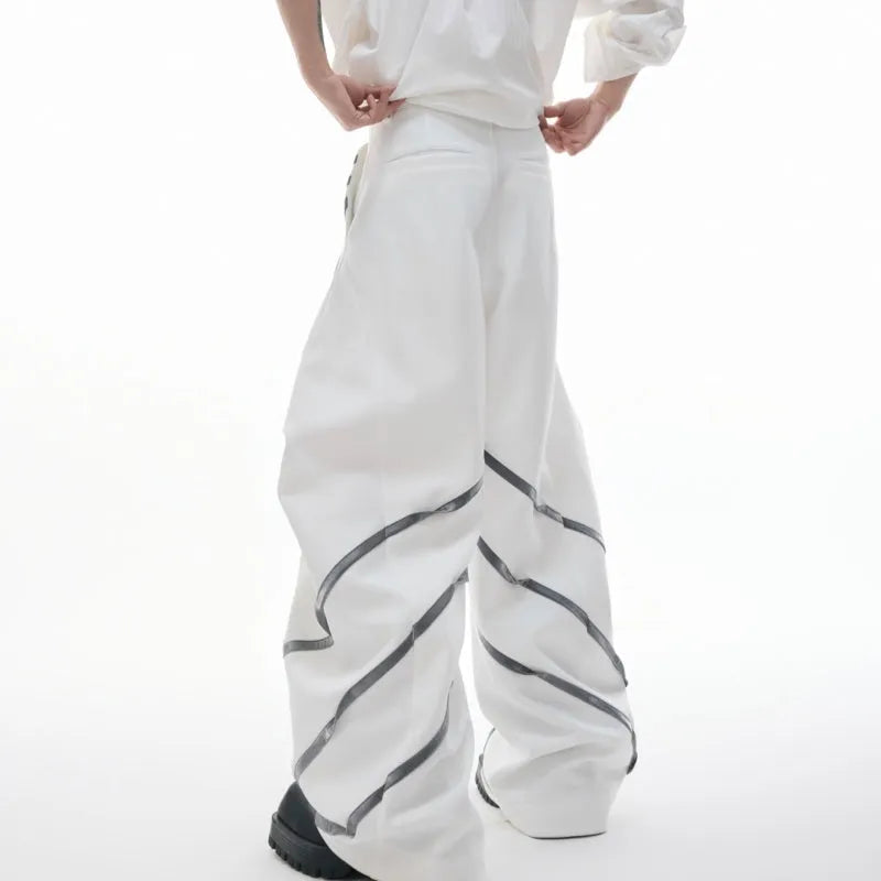 Men's polyester trousers with three-dimensional cutting and metal rivet pleated detailing