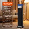 Vertical column heater with humidifier and voice control remote, dimensions 16cm by 16cm by 52.6cm.