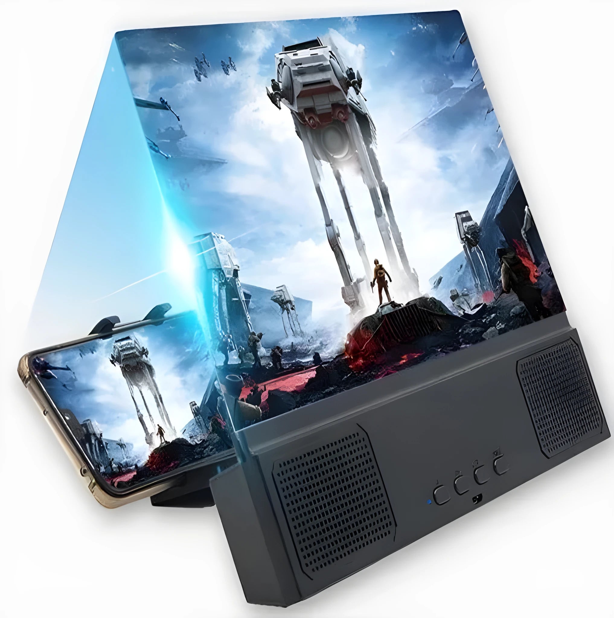 12-inch mobile phone screen amplifier with acrylic lens and ABS housing showing smartphone display enlargement