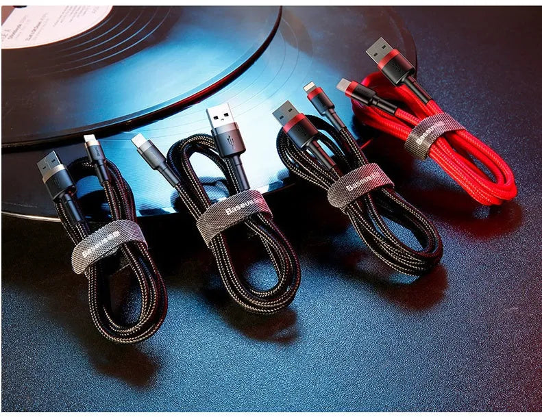 Compatible Apple fast charging cable with 8PIN Lightning connector, red shell and black line, 1m length on white background