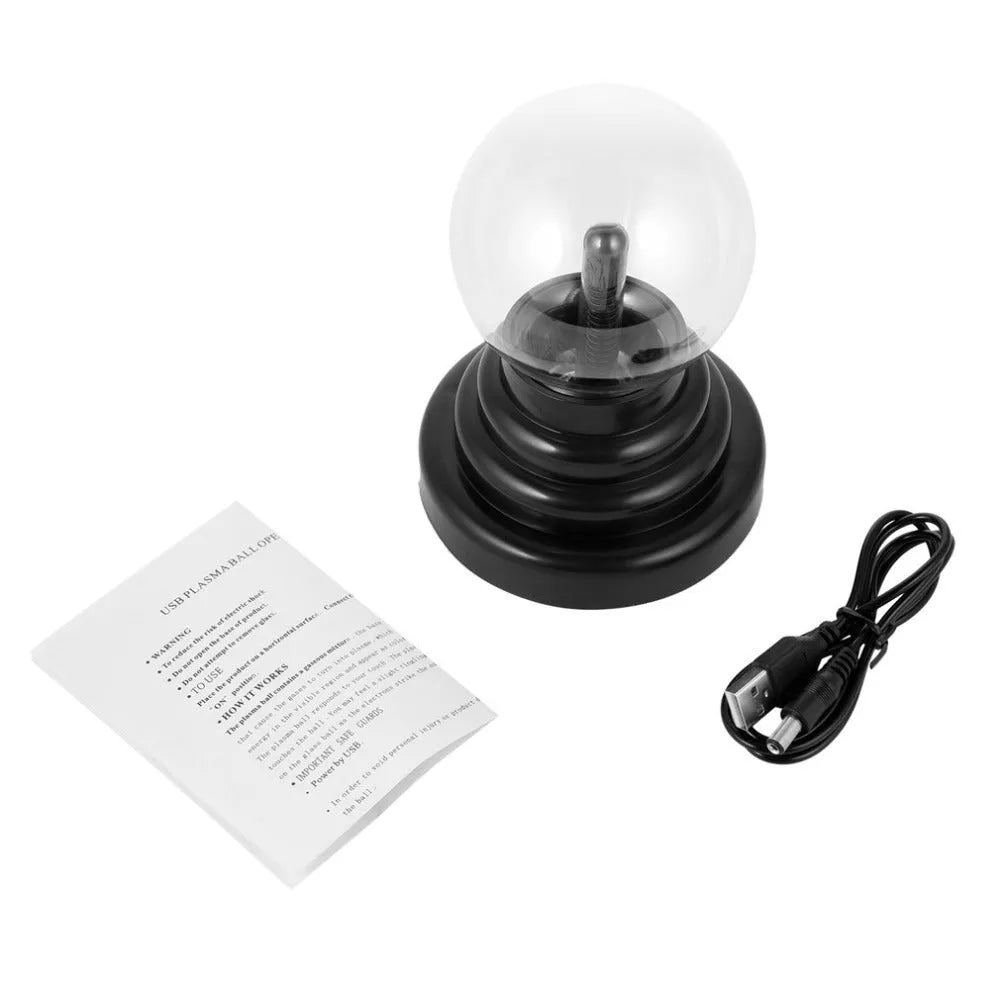 Anti-radiation magic ball light with colourful glow, 7.62cm glass sphere and ABS base on a desk