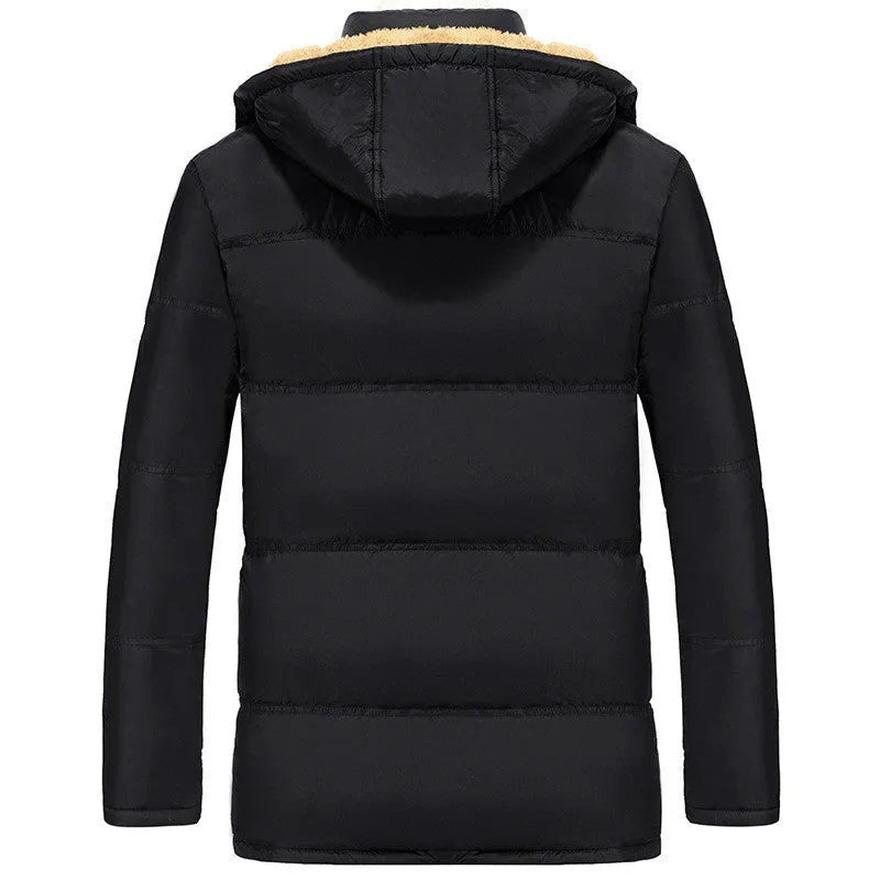 Men's velvet padded jacket double breasted hooded winter coat with patterned fabric