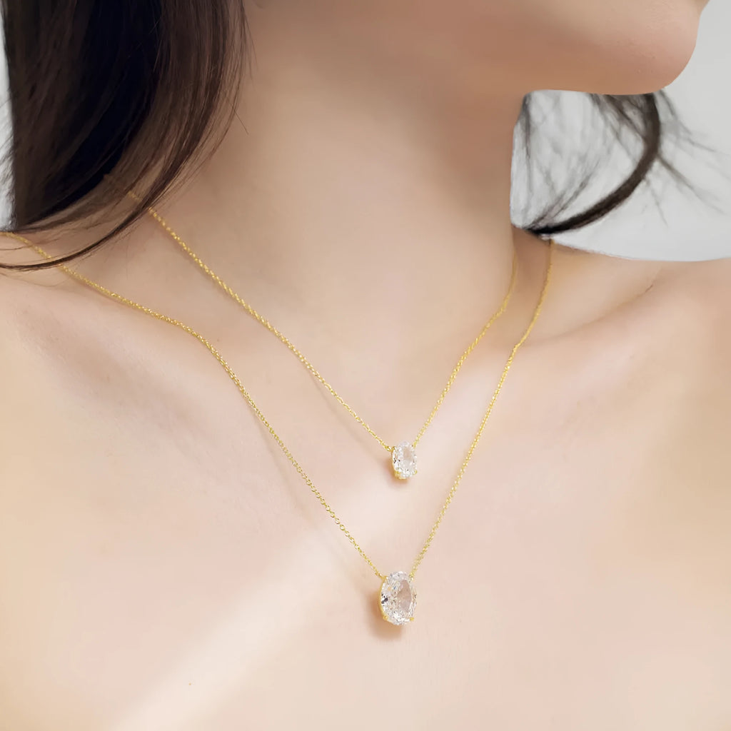 S925 sterling silver necklace with oval geometric pendant in platinum finish
