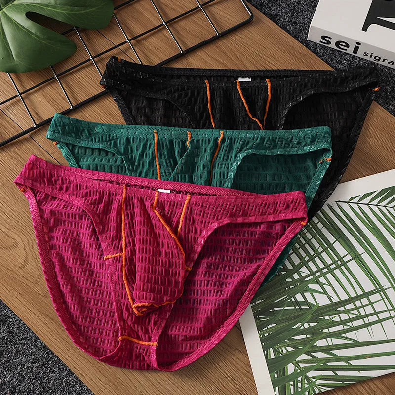 Men's low waist lace briefs in five colours - white, black, green, rose red, light purple